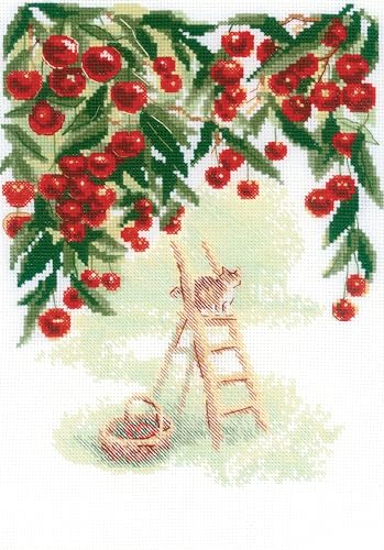 Kit point de croix RIOLIS 2205 motif jardin de cerises zen