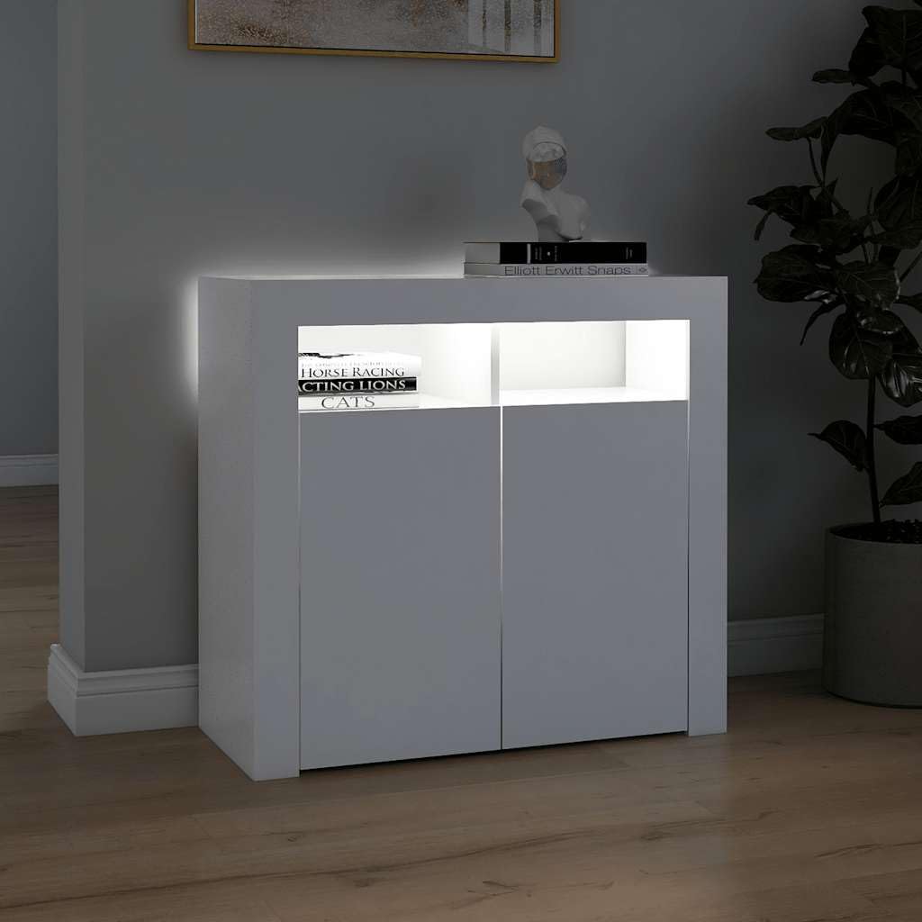 HaoChrymec Buffet avec lumières LED RVB, Meuble laqué Blanc, bahut Salon, Meuble Salon Rangement, Buffet Salle à Manger, Commode Cuisine, 80 x 35 x 75 cm