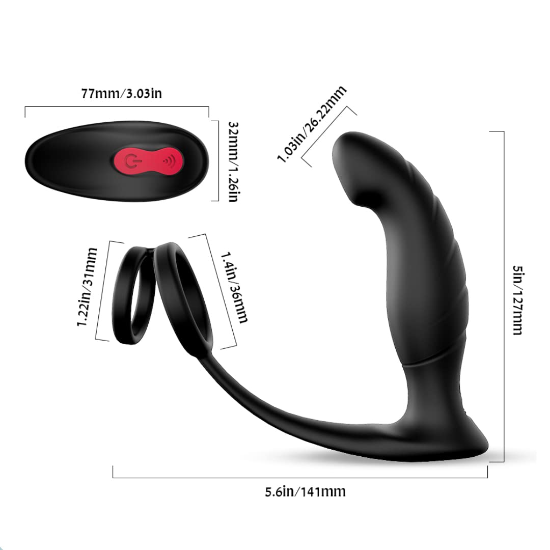 Stimolatore della prostata con due anelli del pene - 10 modalità di vibrazione, stimolatore in silicone ricaricabile USB, appositamente progettato per gli uomini