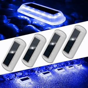 T-SUN Solar Deck Light Outdoor, 4 Pack Dock Light, Blue Deck Light IP65 Waterproof Solar Lights for Outdoor Step Yard Garden Balcony Fence Pathway Garage