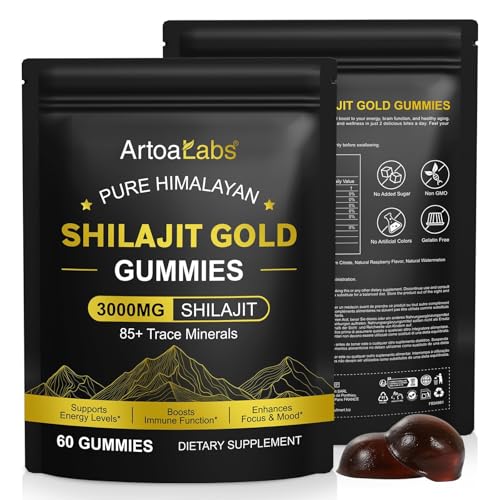 Shilajit Gummies Himalayan Gold Shilajit Gummies for Men & Women Pure & Natural Rich in Shilajit Resin 3000mg | 85+ Trace Minerals Immune & Energy Support 60 Gummies