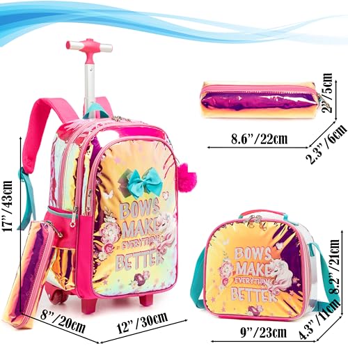 Egchescebo Kids Rolling Clear Butterfly with Letters Backpack for Girls 17" Flamingo Childrens Luggage with Wheels Toddler Travel Suitcase Transparent Backpacks Girl Kid Lunch Escolares Elementary Red2