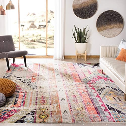 SAFAVIEH Monaco Collection 10' x 14' Light Grey/Multi MNC222G Boho Chic Tribal Distressed Non-Shedding Living Room Bedroom Dining Home Office Area Rug
