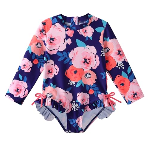 Image of Girls Long Sleeve Zipper Rash Guard 1 Piece UPF 50+ Sun Protection