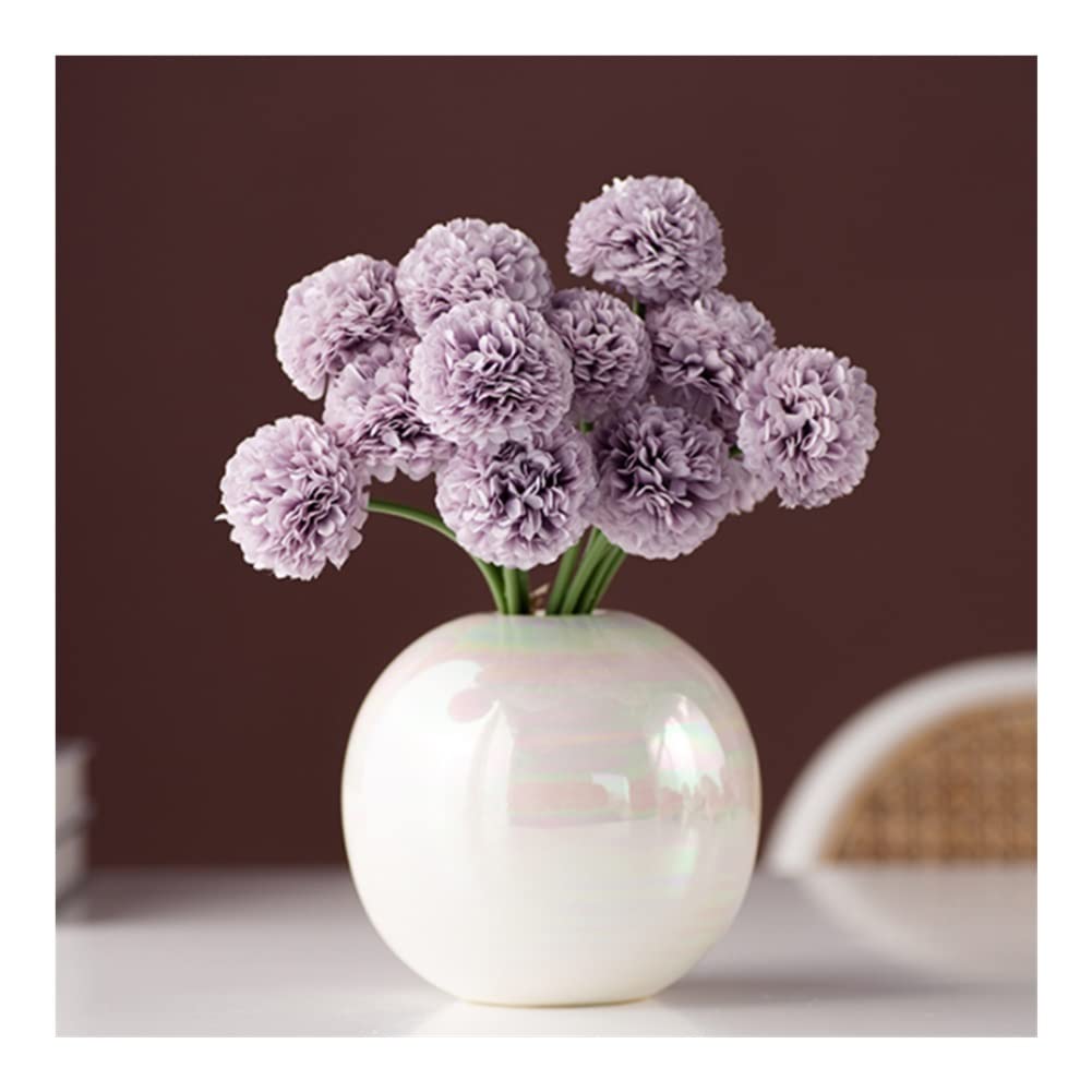 XDLEDMKIZ Silk Artificial Flowers With Round Ceramics Vase, Small Simulation Hydrangea Bouquet Fake Flowers for Home Decoration