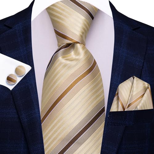 Image of Hi-Tie Mens 70inches Tie Set Extra Long Necktie for Men Cufflinks Handkerchief Big Tall Men Business Wedding
