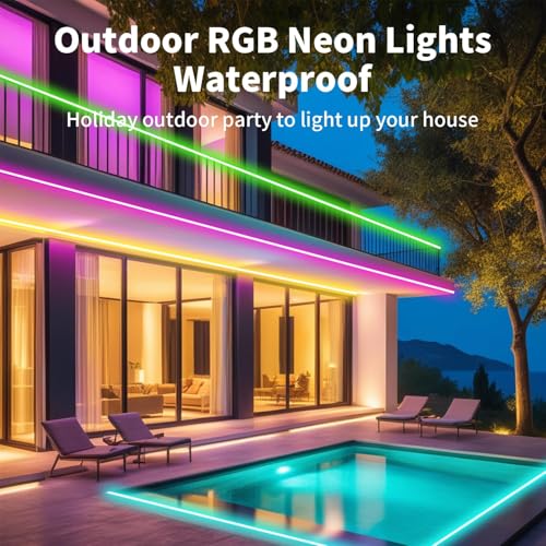 Image of 49.2FT /15M RGB LED Strip Light, LED Light Strip with App /Remote Control, Colour Changing, Outdoor Waterproof Cuttable Silicone Light Strip for Bedroom TV Backlight Gaming Room DIY Lighting