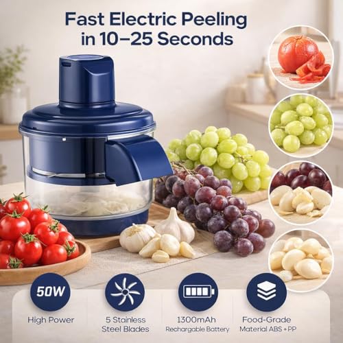 Image of Rechargeable Garlic Peeler Machine | Fruit & Vegetable Peeling | Gift for Wedding & Housewarming | Used for Cherry Tomato Amla, Potato | 50W, 5 Blade Design | Skin Remover for Home Kitchen