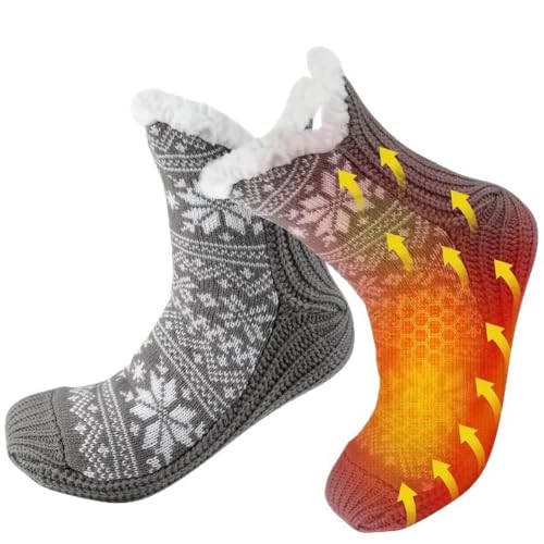 Lecreatekit Chaussettes chauffantes USB pour femme, chauffe-pieds électriques avec doublure en polaire tricotée douce, chaussons thermiques d'hiver antidérapants pour la maison et le bureau, rouge