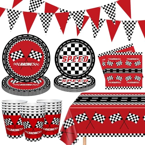 83Pcs Racing Car Theme Party Supplies Set Race Car Party Binnerware Set Racecar Birthday Decorations Checkered Racer Birthday Dinnerware Start Engines Racing Themed Tableware Set Serves 20