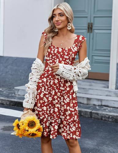 Image of Zeagoo Womens Summer Dress Casual Ruffle Tiered Floral Square Neck Sundresses Beach Boho Mini A-line Dress 2026 with Pockets