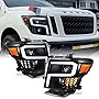 AKKON - For 2016-2019 Nissan Titan Projector Headlights w/LED Light Tube Signal- Black Housing Assemblies