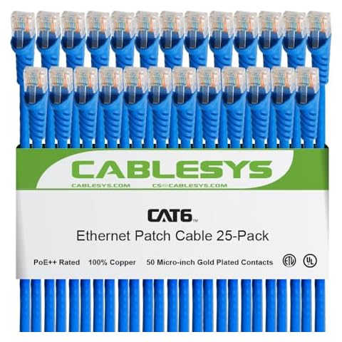 Cablesys Cat 6 Ethernet Patch Cord Snagless Boot, RJ45, Stranded, 550 MHz, UTP, Pure Bare Copper Wire, 24 AWG, LAN Network Patch Cable, Blue, 10 FT, 25-Pack Cover