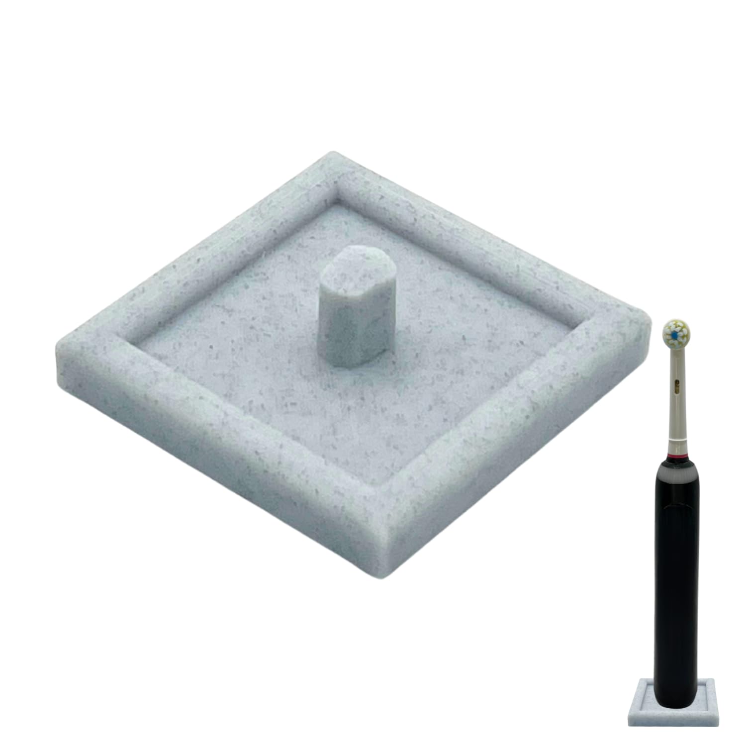 Electric Toothbrush Stand For Major Brand with Square Drip Tray (Single) (Marble)