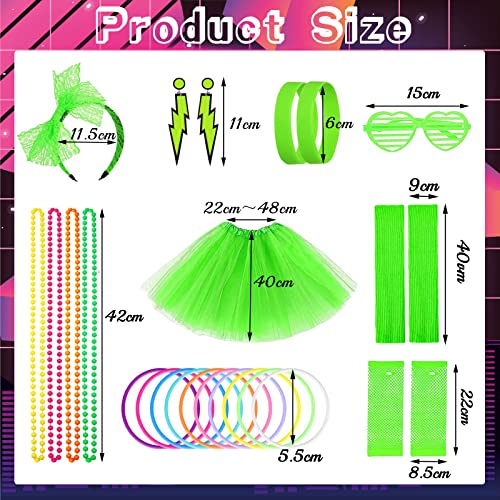 80s Fancy Dress for Women 1980s Party Green Costume Accessories Set Tutu Skirt Leg Warmers Fishnet Gloves Glasses Earrings Bracelet Necklace Headband - Image 2