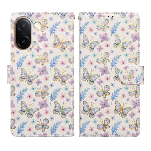 Image of ClickCase for vivo V60e 5G Gold Plating Printed PU Leather Wallet Case Flip Cover with Card Holder & Kickstand,Magnetic Flip Cover for vivo V60e 5G (Butterfly Floral)