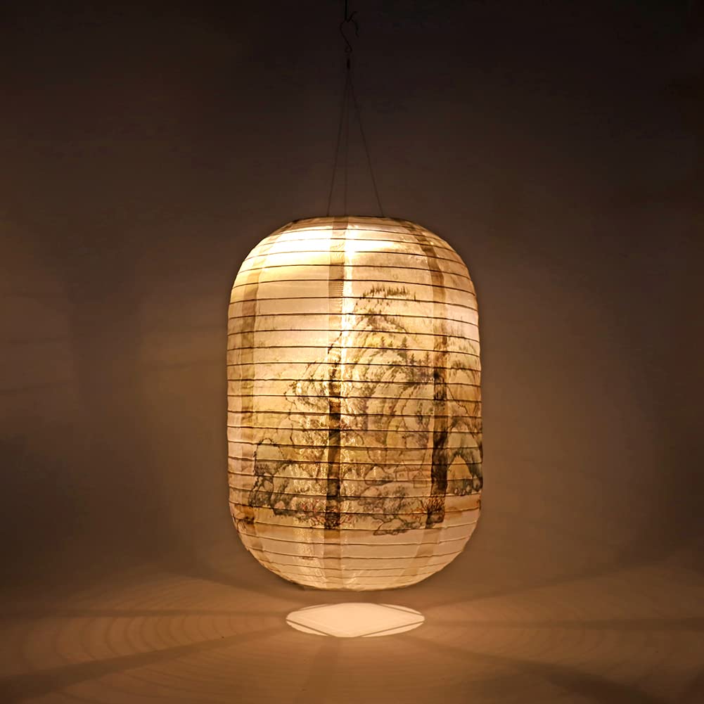 Fiorky 25CM IP65 Waterproof Solar Lanterns, Outdoor Garden LED Light Nylon Cloth Chinese Japanese Hanging Lamp Outdoor Garden Wedding Holiday Party Decoration for Garden Camping