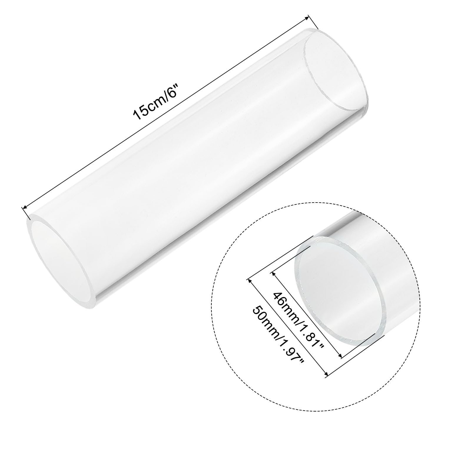 sourcing map Acrílico Tubo Transparente Rígido Redondo 46mm ID 50mm OD 6" para Lámparas y Linternas