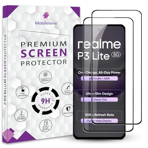Image of Premium Tempered Glass Screen Protector Guard For Realme P3 Lite 5G (6.67 Inch, Pack of 2) | Edge to Edge Coverage With Easy to installation kit