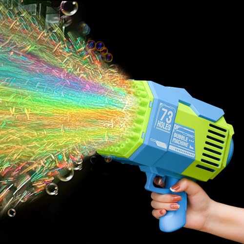 Pistola de Burbujas eléctrica Recargable Bazooka con 73 Orificios/Luces/batería, Pistola de Burbujas eléctrica para niños, Exterior, Boda, Fiesta