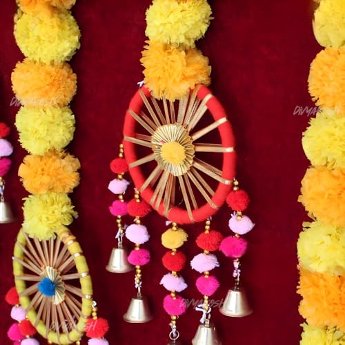 Image of Divyakosh Hangings for Home Decoration Pack of 6, Marigold Flowers Hanging | Diwali Decoration Items | Export Quality Genda /Fluffy Flowers,Shiny & Round |, 91.44cm