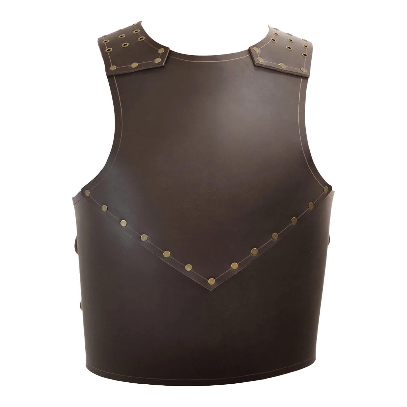 Armatura Torace Medievale Petto Cavaliere Costume Cosplay Steampunk Pelle PU Regolabile Rivetti Decorazione Adatta per Adulti Feste Palcoscenico Busto, Marrone Scuro