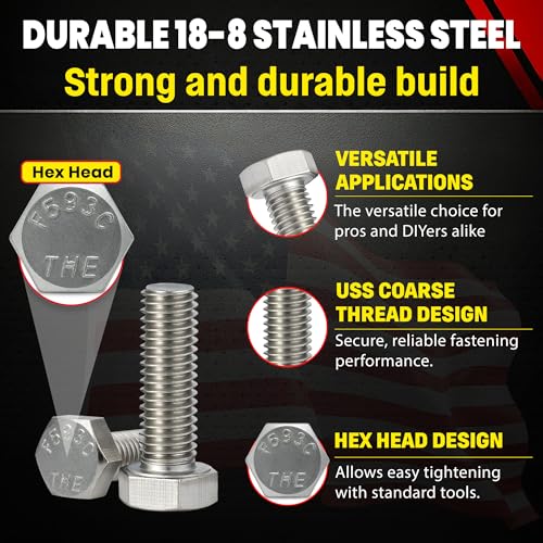 Image of Stainless 7 /16-14 x 1-1 /2 inch Hex Head Bolts (3 /4 inch to 5 inch Lengths Available in Listing), 304 Stainless Steel, 10 Pieces (7 /16-14 x 1-1 /2 inch)