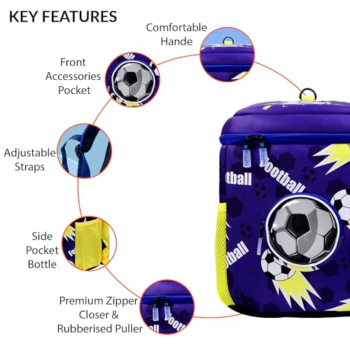 Image of Tukzer Baggita Kids School Bag, Printed Toddler Backpack for Boys Girls, Elementary Preschool Tuition Swimming Travel Multipurpose Bag| Water-Repellent Soft Neoprene (Football-Purple)