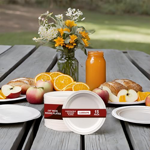 Image of Disposable Plate Round Plain, Eco-Friendly Disposable Plates, 1O inches 15 Pcs, Heavy-Duty for Parties, Events, Weddings, Picnics, and Everyday Use
