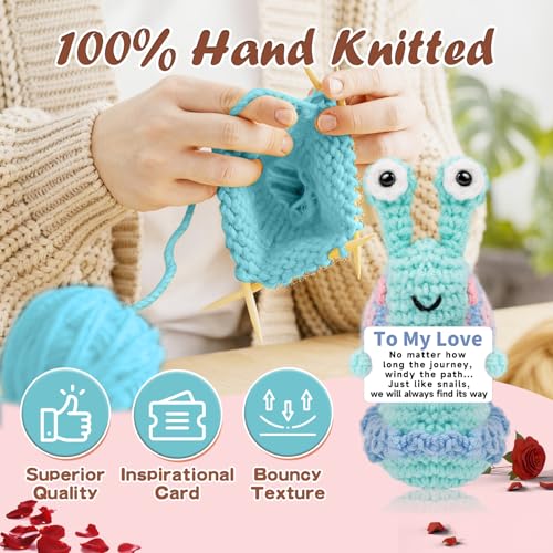 Image of Hoedia Positive Crochet Animal Gifts for Her Him Boy Girl Friend, Christmas Home Decorations Emotional Inspirational Support Snail, Women's and Men's Present for Valentine Birthday Anniversary