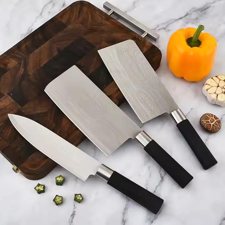 Image of INKULTURE Stainless Steel Kitchen Knife Set, Meat Knife,Professional Chef's Knife Set, Sharp Blade with Ergonomic Handle for Home Kitchen and Restaurant | Pack of 03 | Silver
