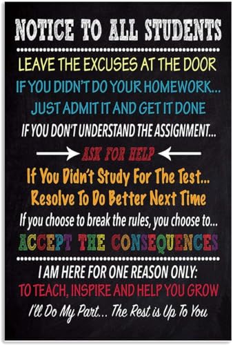 Letreros de metal Licpact, placas decorativas para pared, arte colgante, aviso a todos los estudiantes, deja las excusas en la puerta, carteles, esculturas decorativas para el hogar, 8 x 12 pulgadas