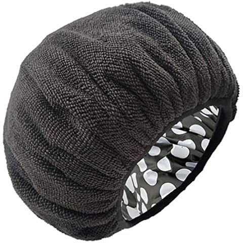 Terry Cloth Lined Shower Cap for Women Large Double Layer Shower Cap with Microfiber Dry Hair Function Resuable Waterproof Breathable Bath Cap Black and White Dots Design, Christmas Decoration, Indoor Cover