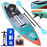 Stand up Paddle Gonflable Planches gonflables, siège Kayak,330 x 76 x 15 cm, jusqu'à 150 kg, Support GO-Pro, Pad intégré, 3 Ailes, Double pagaie réglable, Accessoires complets, Vert Menthe