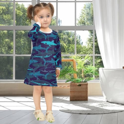 Girls Dresses Toddler Girl Clothes Dark Blue Shark Sea Winter Casual Long Sleeve for Kids 2-8 Years4