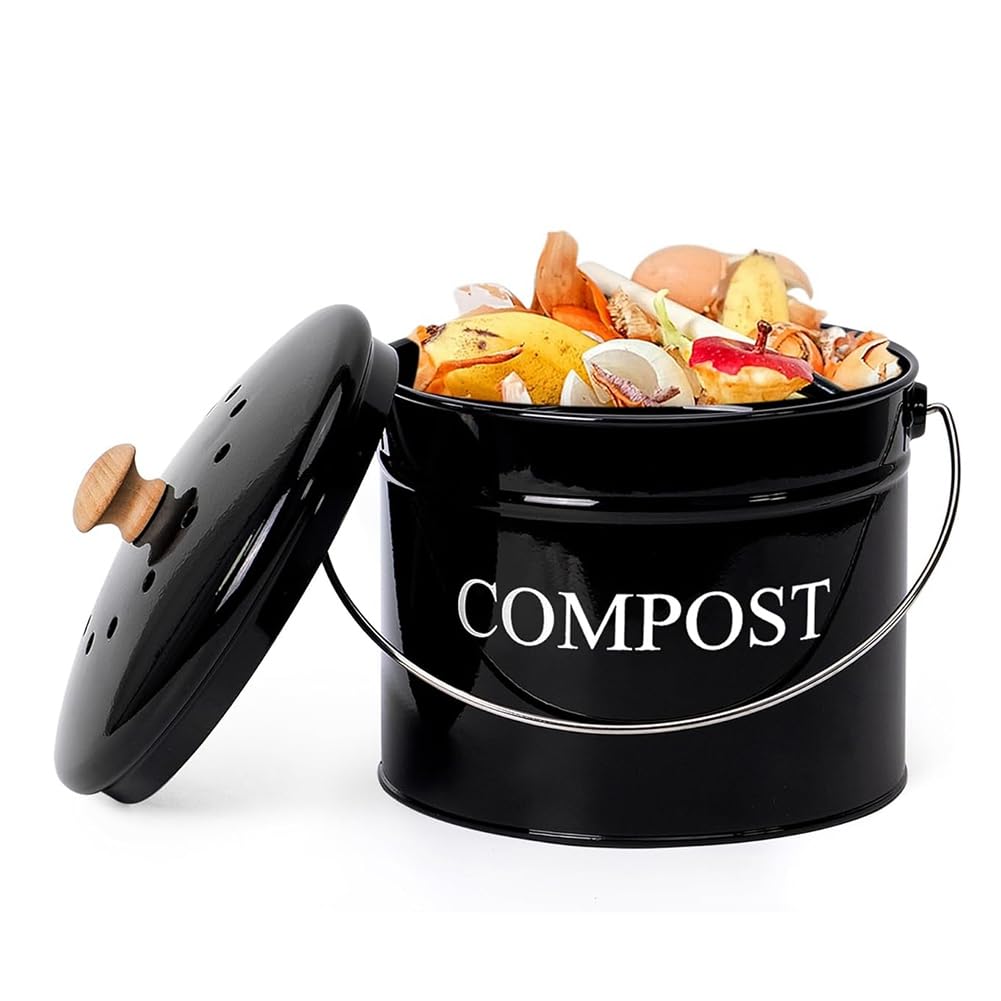 Myqqhbs Black For Kitchen Countertop Compost Bin, 1 Gallon Compost Bucket With Lid