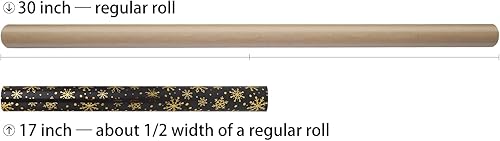 Miniatura 3 de LDGOOAEL Mini rollo de papel de regalo de Navidad pequeño y corto (17 pulgadas x 32.8 pies), copos de nieve dorados sobre negro