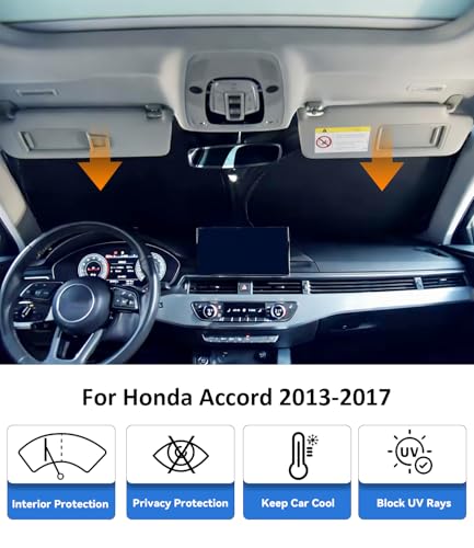 Image of Windshield Sun Shade for Honda Accord 2013-2017 Accessories | Car Front Window Sun Visor & Heat Shield | 240T Sunshade Protection Blocks UV Rays Keep Your Car Cooler