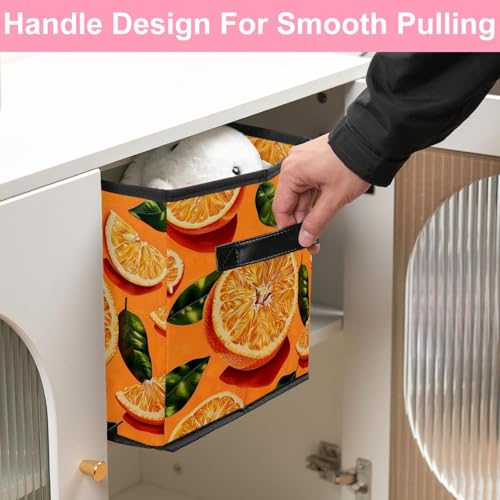 Boîte de rangement Oxford 28cm cube pliable motif orange