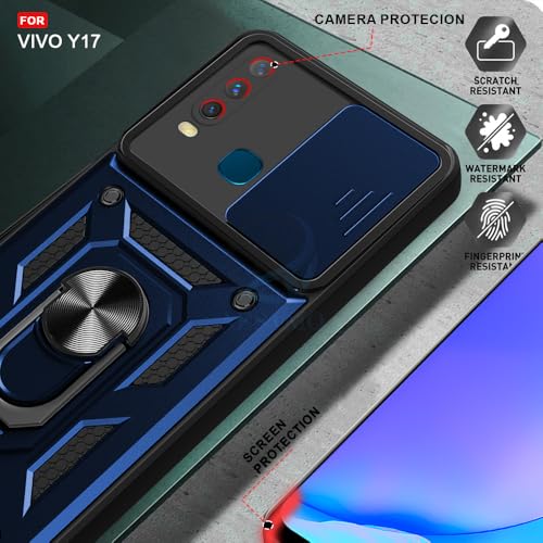 Image of AESTMO Tough Armor Vivo Y17 / Y15 / Y12 Bumper Back Case Cover | Ring Holder & Sliding Camera Shield Cover | 360 Degree Protection Back Case Cover for Vivo Y17 / Y15 / Y12 (Blue)
