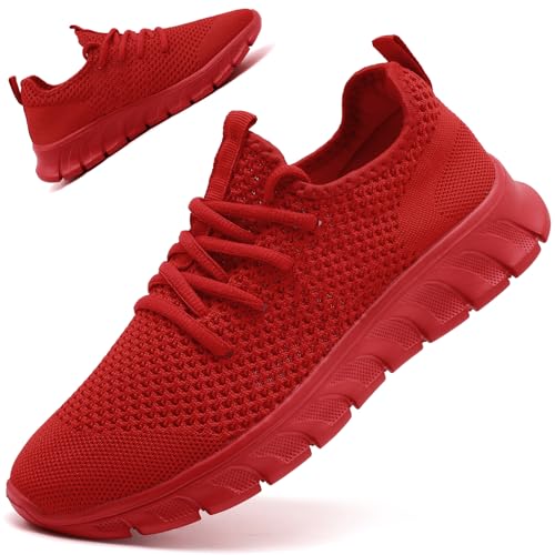 RJYWGS Running Shoes for Women Men Tennis Shoes Running Gym Sneaker Non Slip Walking Lightweight Athletic Workout Fashion Sports Sneakers Red Size Women 12/ Men 11