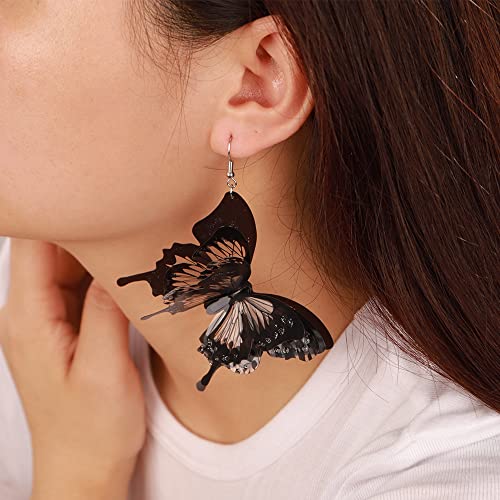 Kercisbeauty 3D Black Butterfly Statement Earrings Lightweight Layered Dangle Drop Jewelry for Halloween Party Women Punk Jewelry2