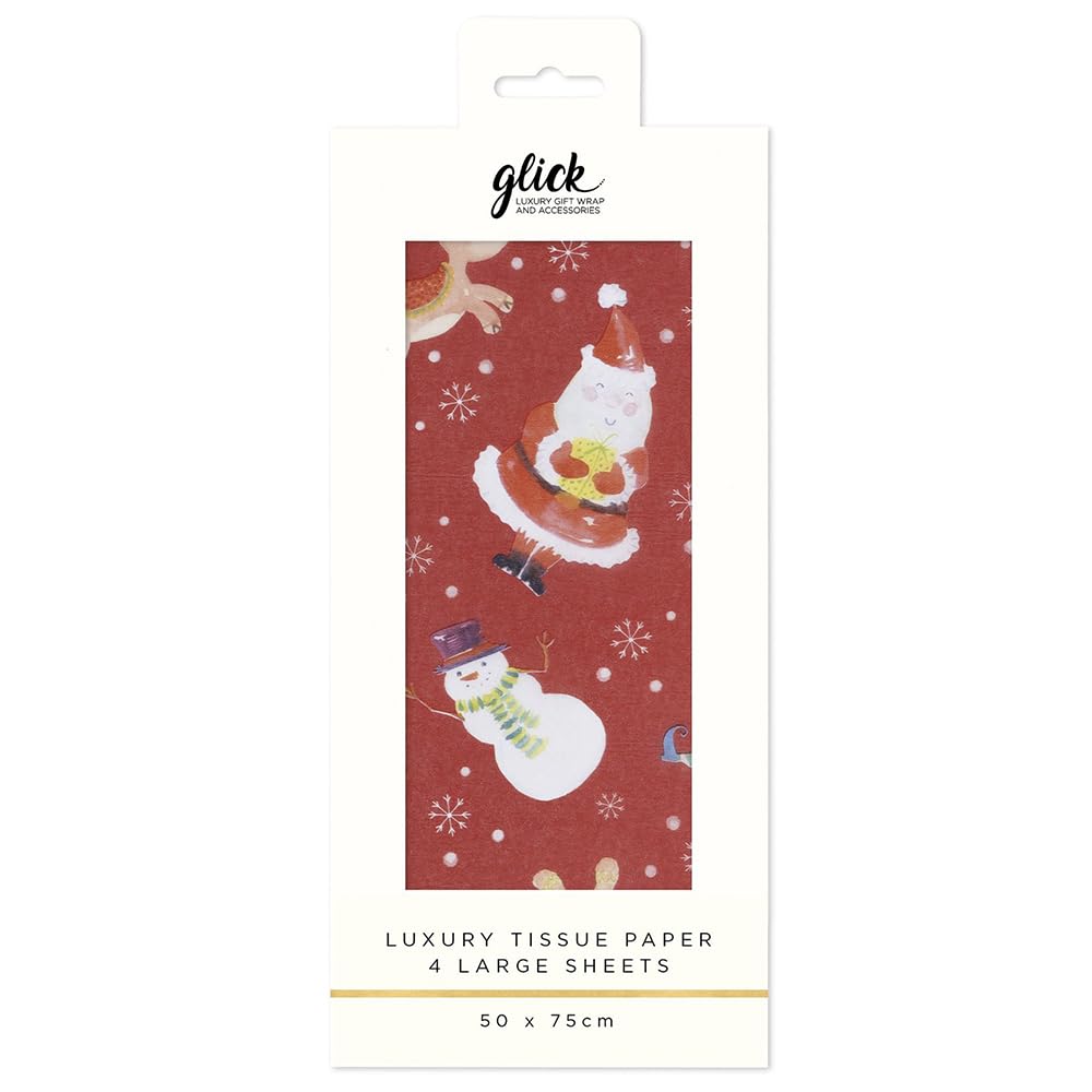 Glick Multi Coloured Santa;S Workshop Red Christmas Reindeer Selfie Kraft Christmas 4 Sheets Tissue Wrapping Paper 50 X 75 Cm