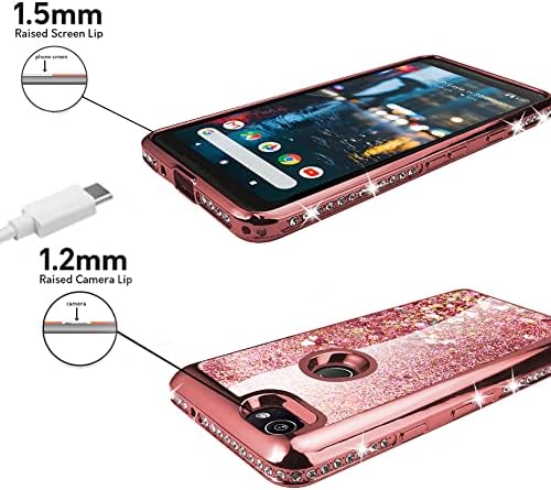 Silverback Google Pixel 2 XL Case, Moving Liquid Holographic Sparkle Glitter Case with Kickstand, Bling Diamond Rhinestone Bumper W/Ring Slim Google Pixel 2 XL Case for Girls Women-Rose Gold