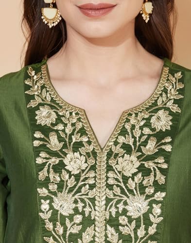 SKYLEE Women's Silk Blend Embroidery Straight Kurta with Pant & Dupatta - Image 5