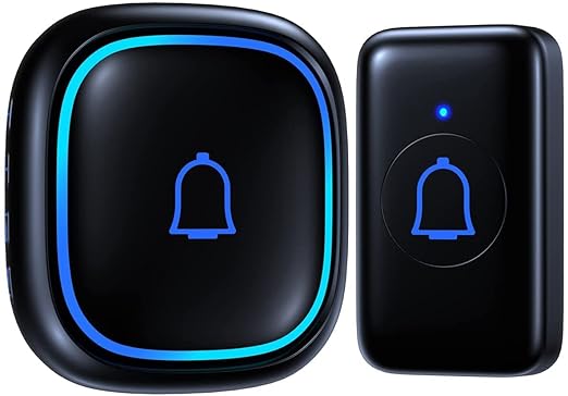 Lokza Wireless Doorbell Waterproof Door Bell Chime Kit 1000ft Range with 56 Ringtones and 7 Adjustable Volume with Mute Mode LED Flash Home Push Button Receiver (Black 1 Transmitter & 1 Receiver)
