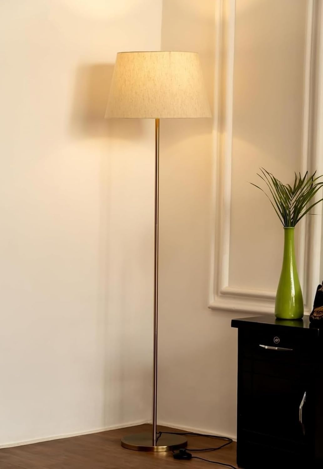 Contemporary Metal Floor Lamp, Gold Color, 12 Inch Shade, 4Ft Standing Lamp for Living Room, Home Interior, Office and Hotel Use