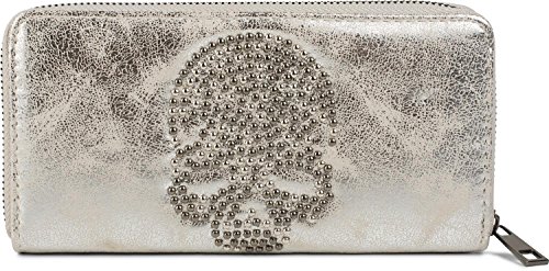 Preisvergleich Produktbild styleBREAKER Geldbörse mit Totenkopf Nieten Applikation, umlaufender Reißverschluss, Portemonnaie, Damen 02040083, Farbe:Antik-Silber