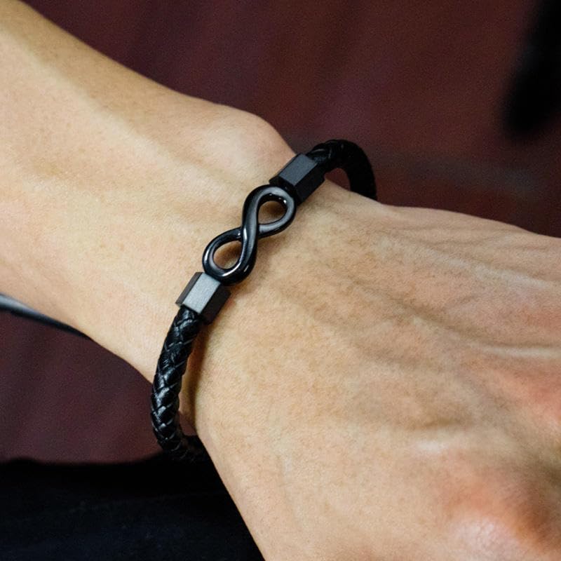 Image of Nakabh Titanium Steel Vegan Leather Micro Insert Bracelet for Men & Boys