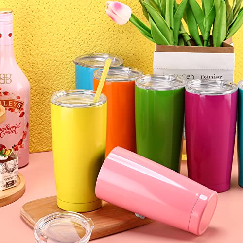 Potchen 12 Pieces 20 Oz Stainless Steel Tumbler Bulk With Lids, Double Wall Vacuum Insulated Coffee Tumbler Cup Powder Coated Travel Mug Tumblers For Hot Cold Water Drinks, 12 Colors #TOP6